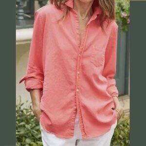 NEW FRANK & EILEEN EILEEN TATTERED DENIM BUTTON UP SHIRT IN NEON PINK #2 SZ XXS